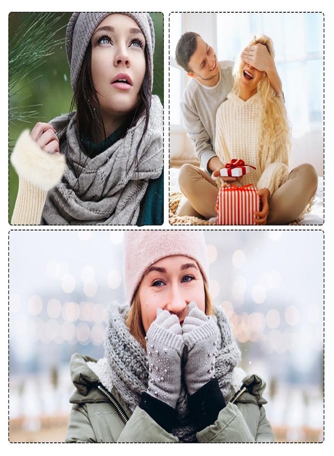 CABODYALS 2 Pairs White Furry Fingerless Gloves Soft Fluffy Thumb Hole Beige Knit Gloves Winter Knitted Crochet Arm Warmers Sleeves Faux Fur Knitting Wrist Hand Mittens Short Cuff for Women Driving - Image 5